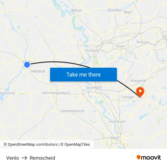 Venlo to Remscheid map