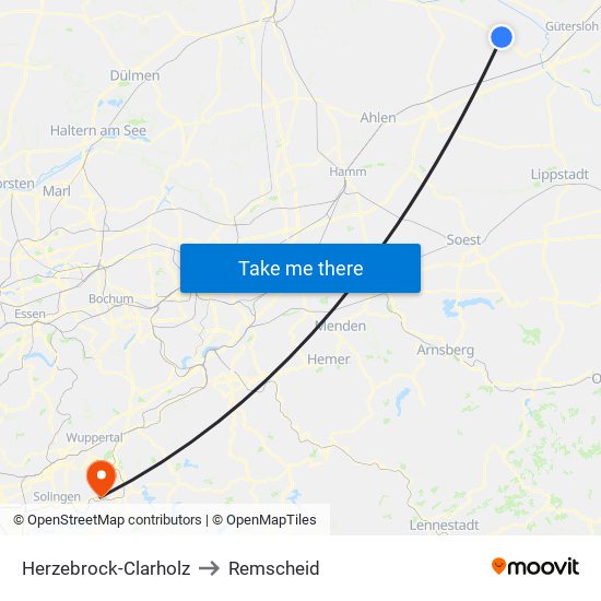 Herzebrock-Clarholz to Remscheid map