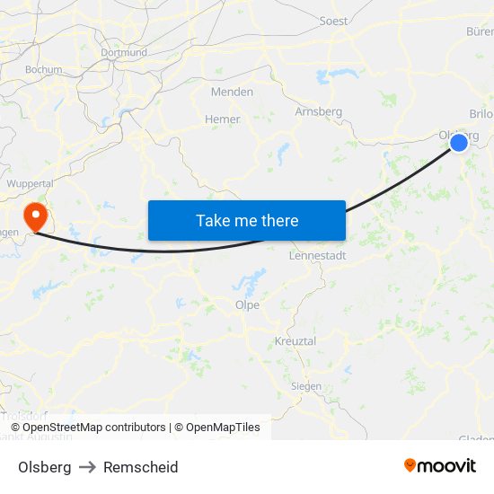 Olsberg to Remscheid map