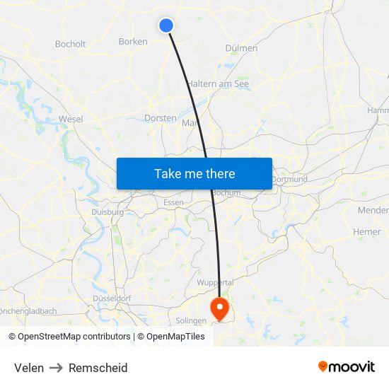 Velen to Remscheid map