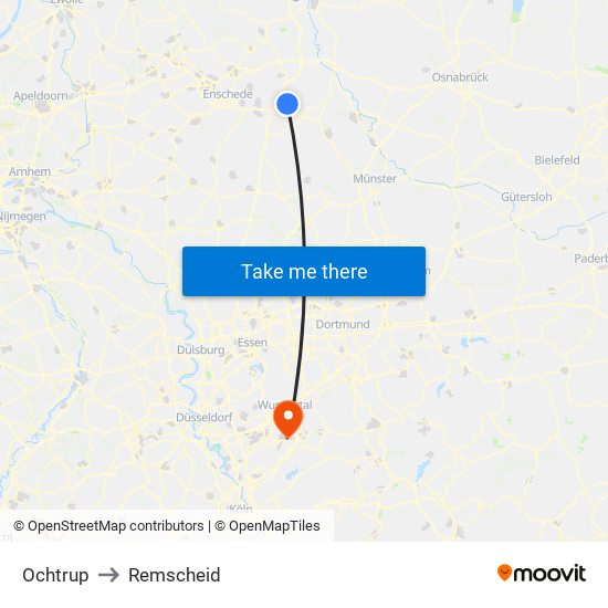Ochtrup to Remscheid map