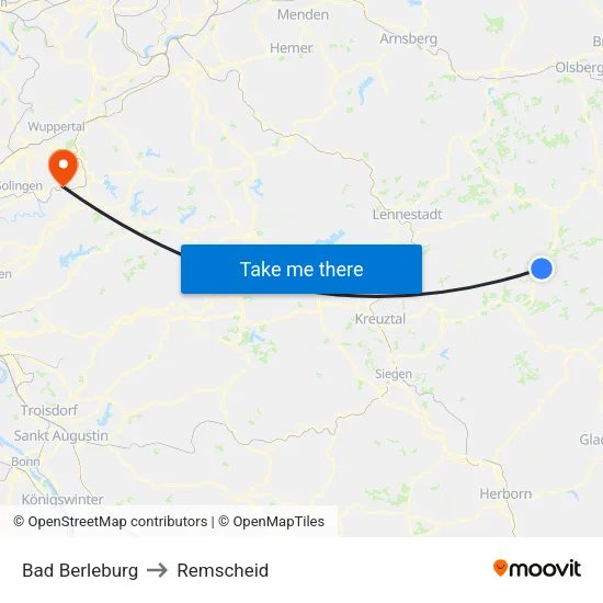 Bad Berleburg to Remscheid map