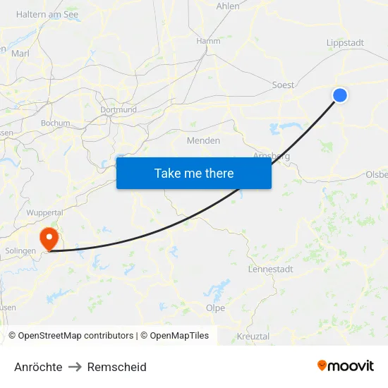 Anröchte to Remscheid map