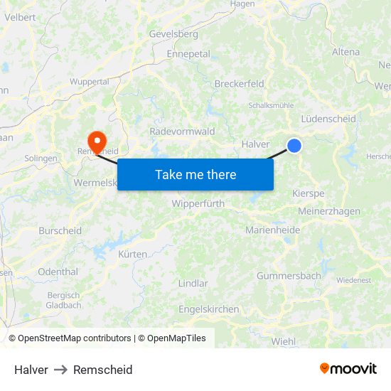 Halver to Remscheid map