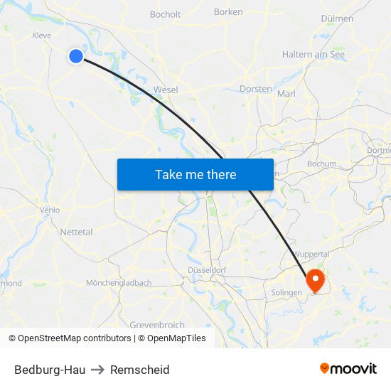 Bedburg-Hau to Remscheid map