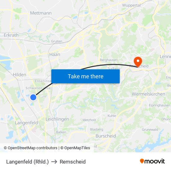 Langenfeld (Rhld.) to Remscheid map