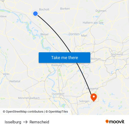 Isselburg to Remscheid map