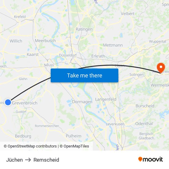 Jüchen to Remscheid map