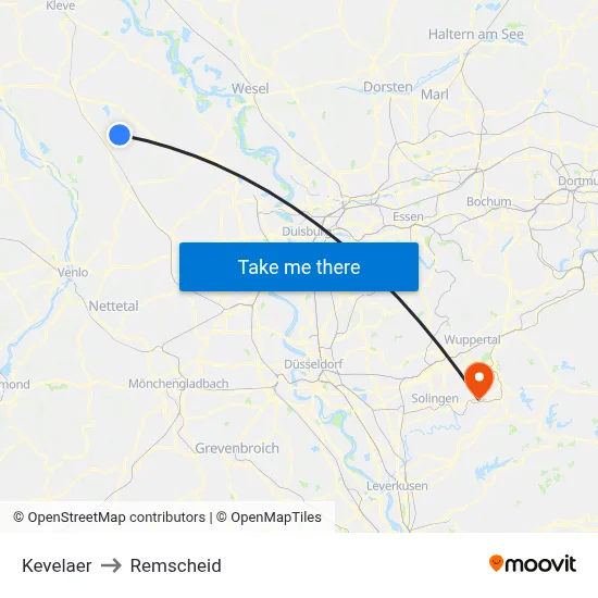 Kevelaer to Remscheid map