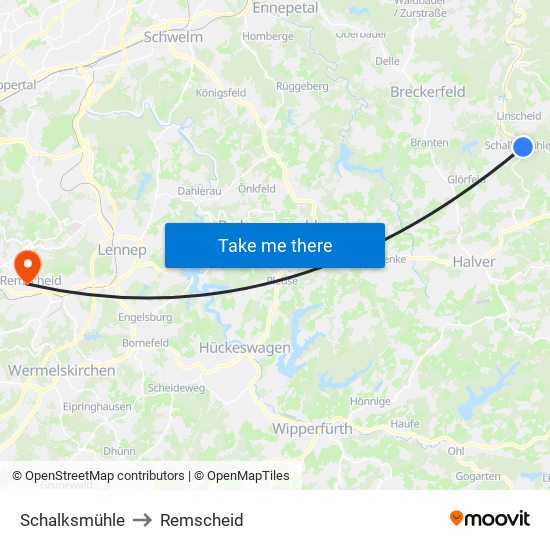 Schalksmühle to Remscheid map