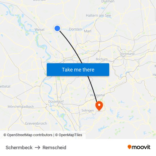 Schermbeck to Remscheid map