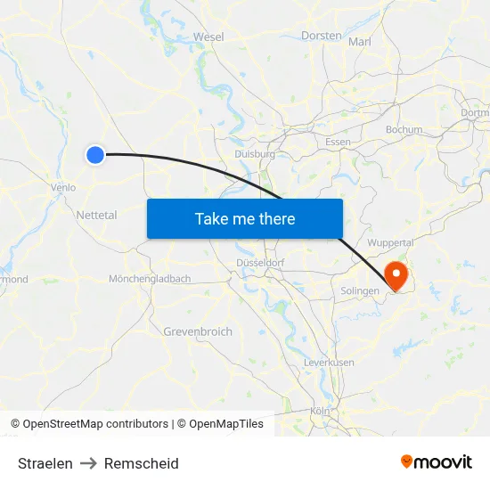 Straelen to Remscheid map