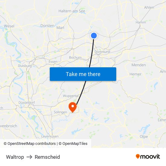 Waltrop to Remscheid map