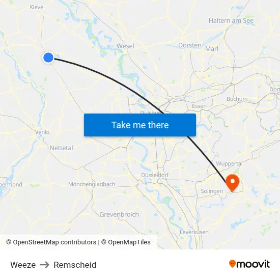 Weeze to Remscheid map