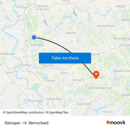 Ratingen to Remscheid map