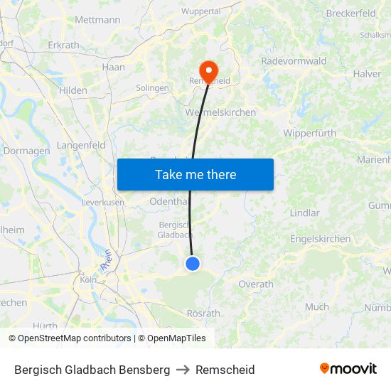 Bergisch Gladbach Bensberg to Remscheid map