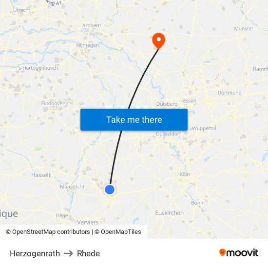 Herzogenrath to Rhede map