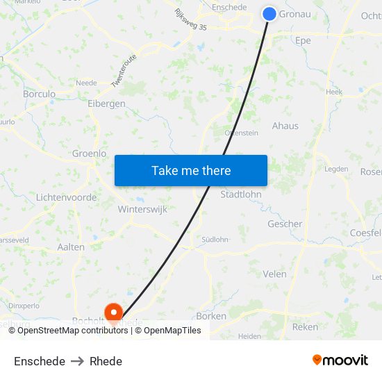 Enschede to Rhede map