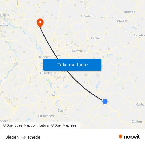 Siegen to Rhede map