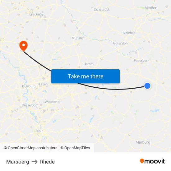 Marsberg to Rhede map