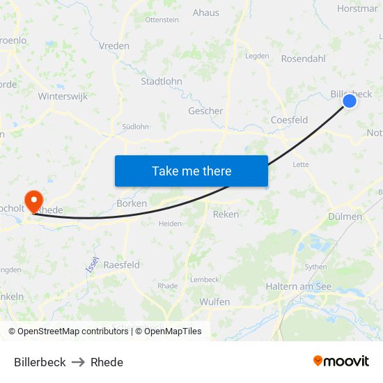 Billerbeck to Rhede map