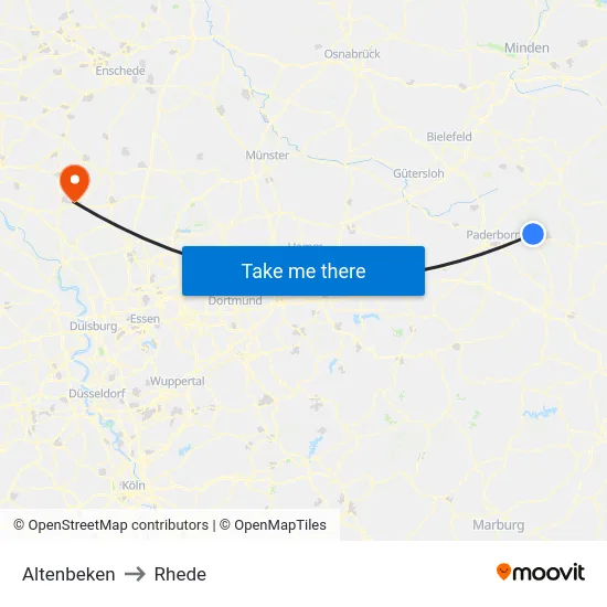 Altenbeken to Rhede map