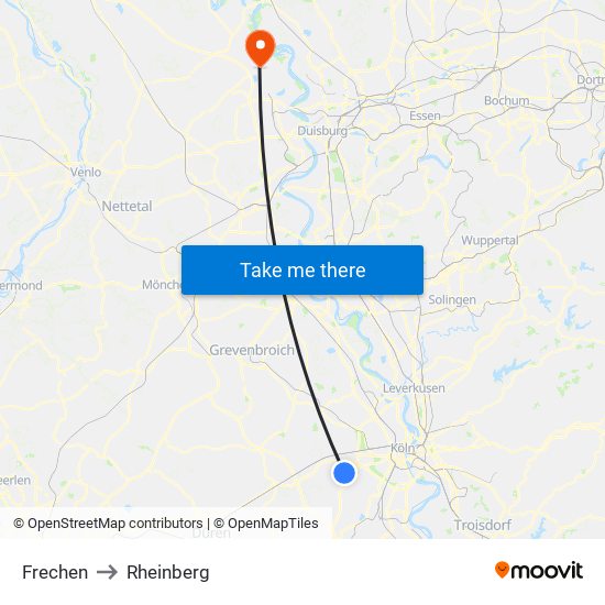 Frechen to Rheinberg map