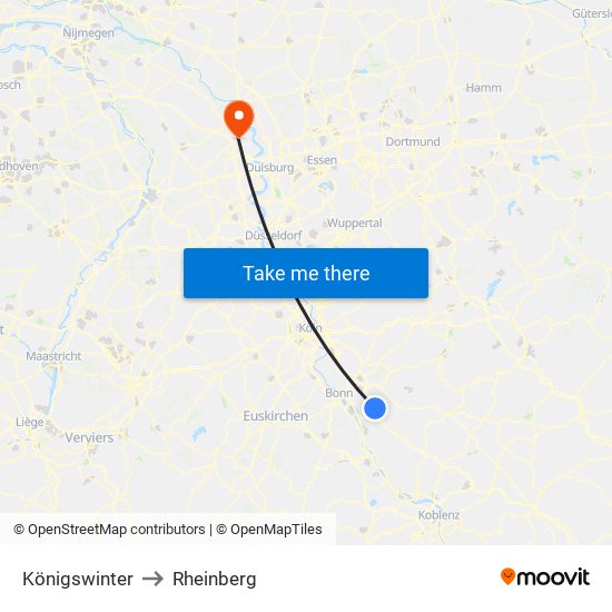 Königswinter to Rheinberg map