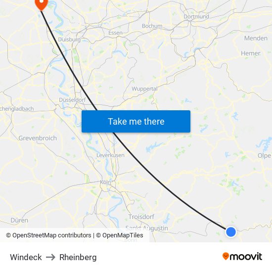 Windeck to Rheinberg map