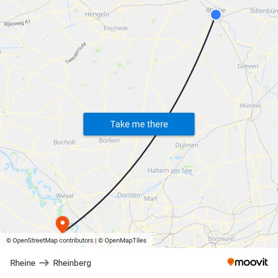 Rheine to Rheinberg map