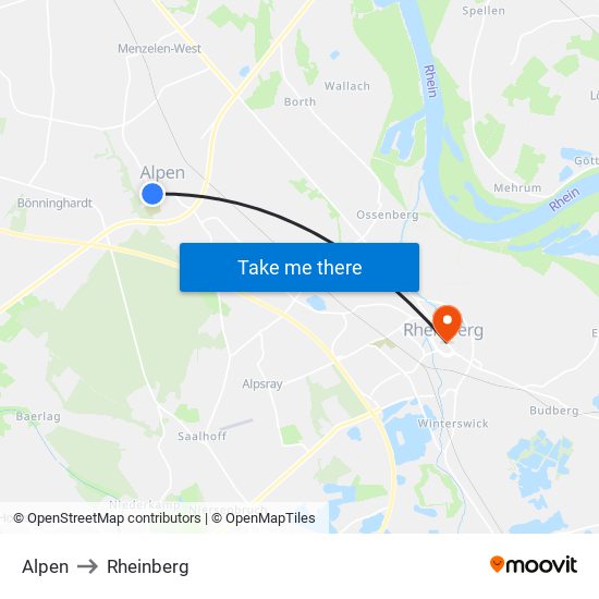 Alpen to Rheinberg map