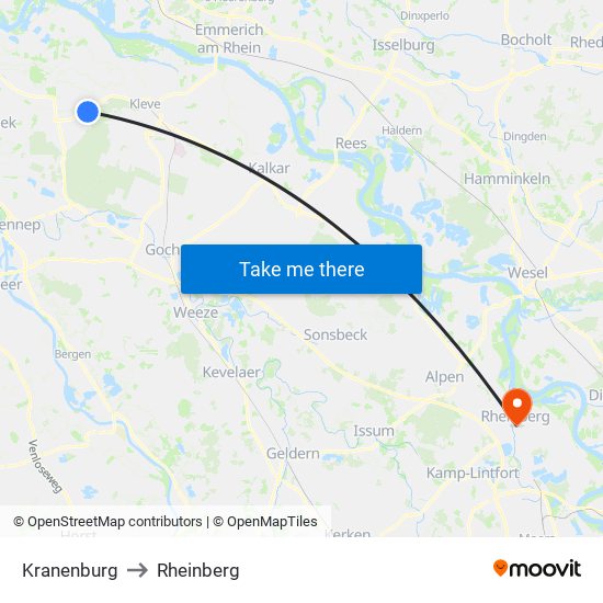 Kranenburg to Rheinberg map