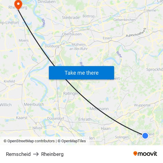 Remscheid to Rheinberg map