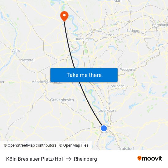 Köln Breslauer Platz/Hbf to Rheinberg map