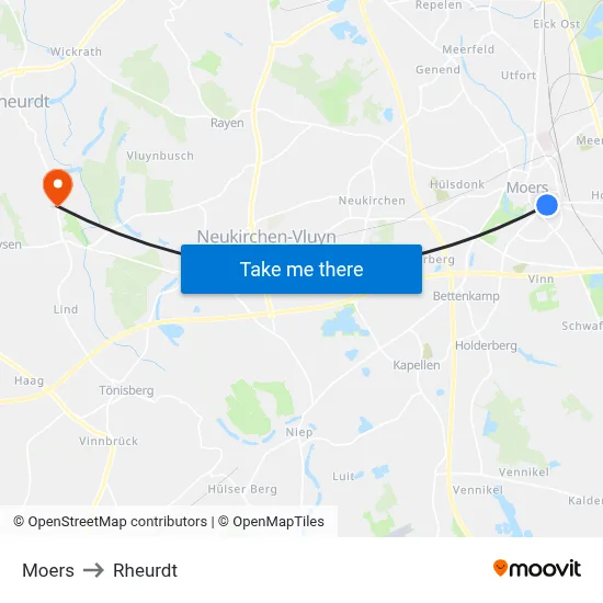 Moers to Rheurdt map