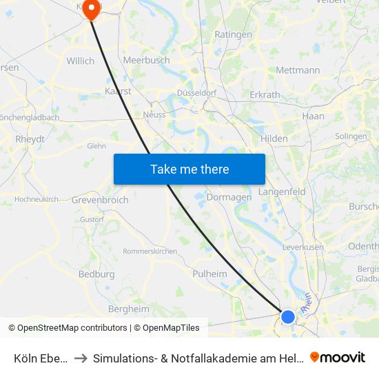 Köln Ebertplatz to Simulations- & Notfallakademie am Helios Klinikum Krefeld map