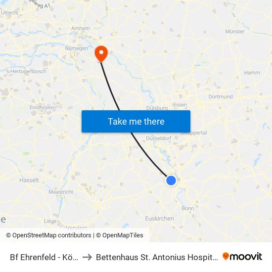 Bf Ehrenfeld - Köln to Bettenhaus St. Antonius Hospital map