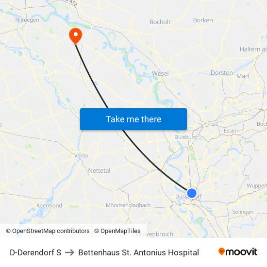 D-Derendorf S to Bettenhaus St. Antonius Hospital map