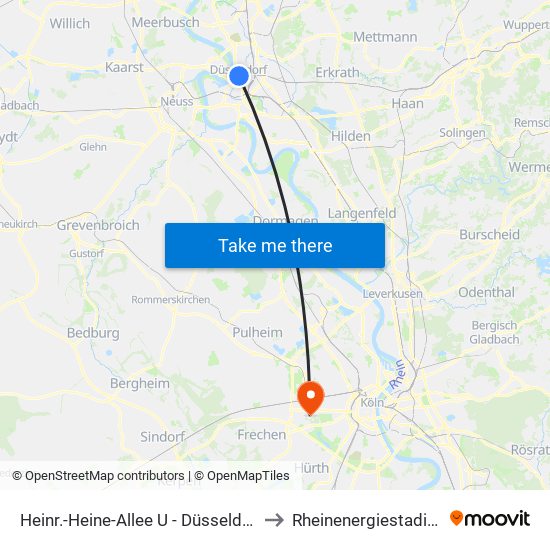 Heinr.-Heine-Allee U - Düsseldorf to Rheinenergiestadion map