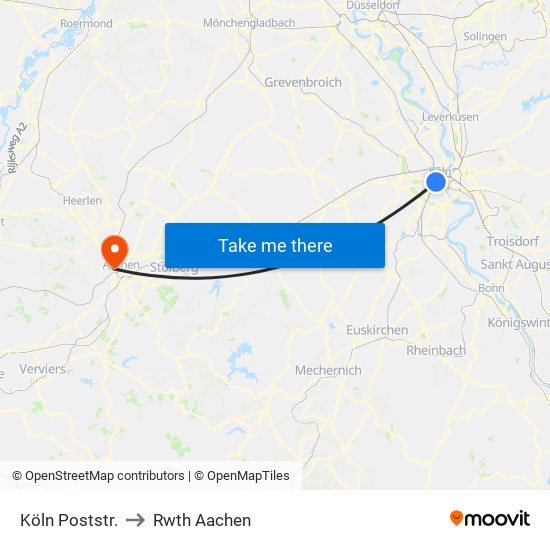 Köln Poststr. to Rwth Aachen map