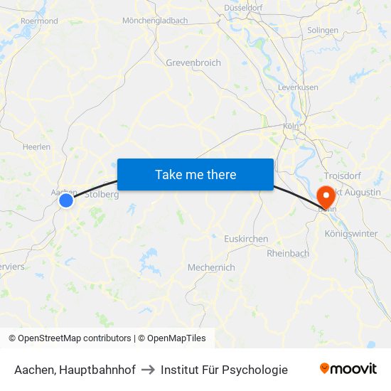 Aachen, Hauptbahnhof to Institut Für Psychologie map