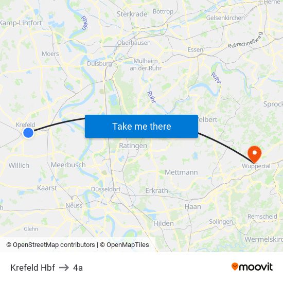 Krefeld Hbf to 4a map