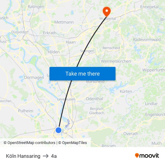 Köln Hansaring to 4a map