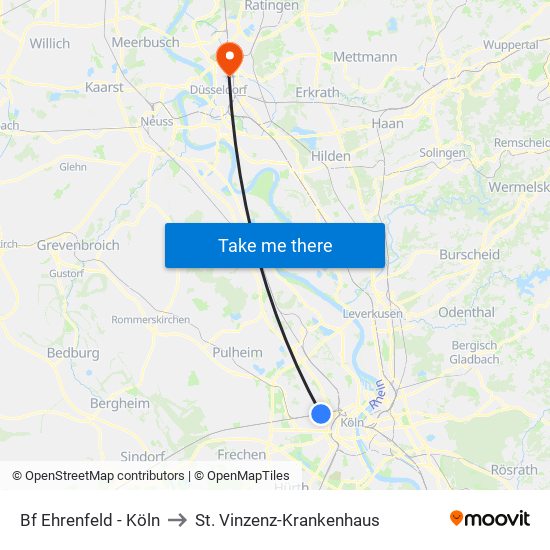 Bf Ehrenfeld - Köln to St. Vinzenz-Krankenhaus map