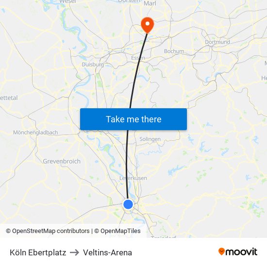 Köln Ebertplatz to Veltins-Arena map