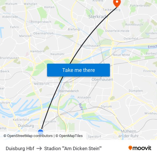 Duisburg Hbf to Stadion ""Am Dicken Stein"" map