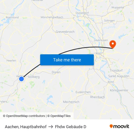 Aachen, Hauptbahnhof to Fhdw Gebäude D map