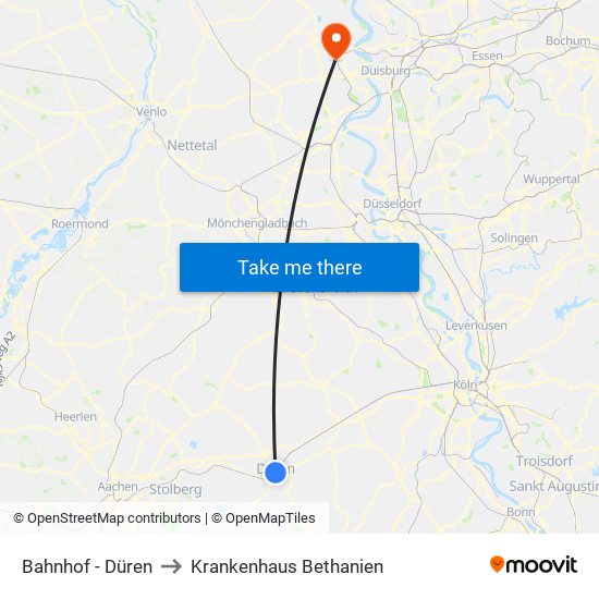 Bahnhof - Düren to Krankenhaus Bethanien map