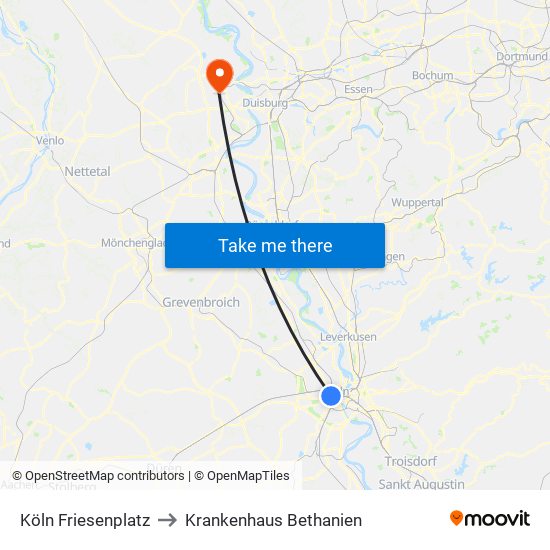 Köln Friesenplatz to Krankenhaus Bethanien map