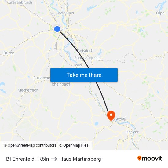 Bf Ehrenfeld - Köln to Haus Martinsberg map